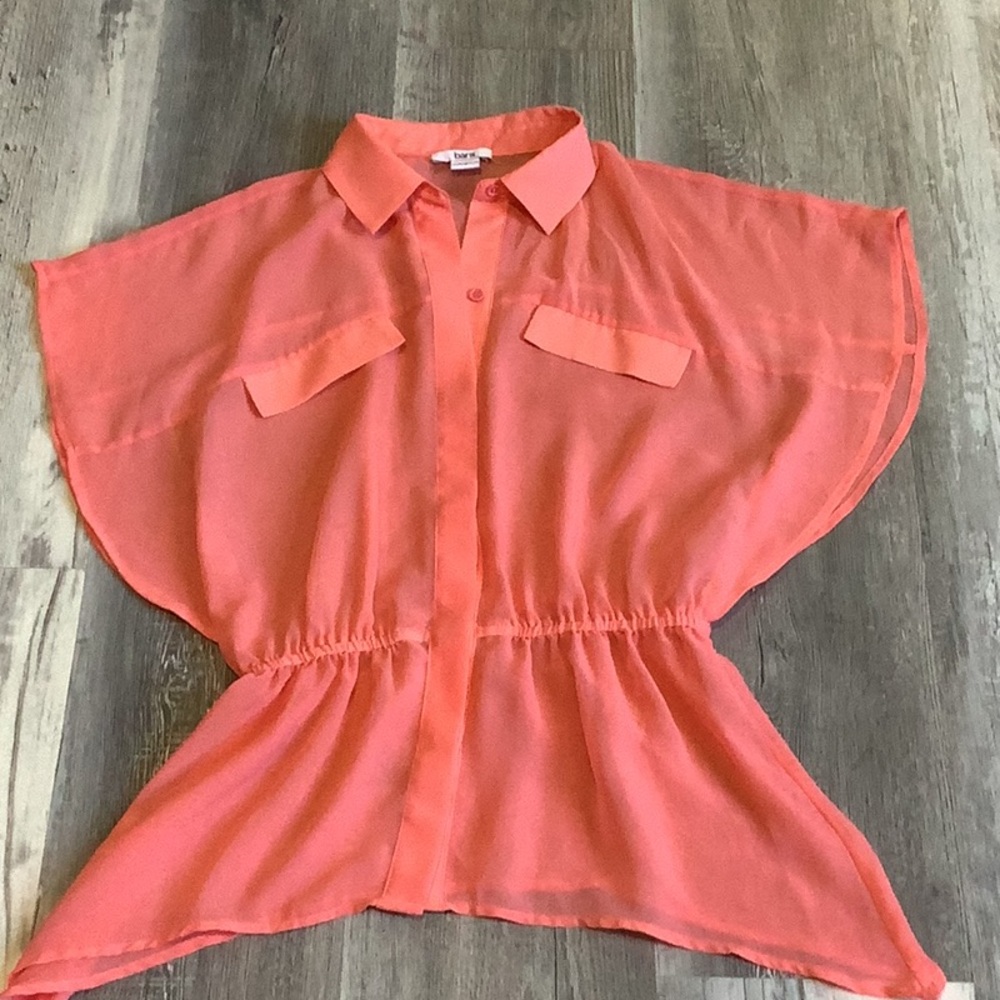 Bar III Coral Sheer Blouse - Picture 2 of 5